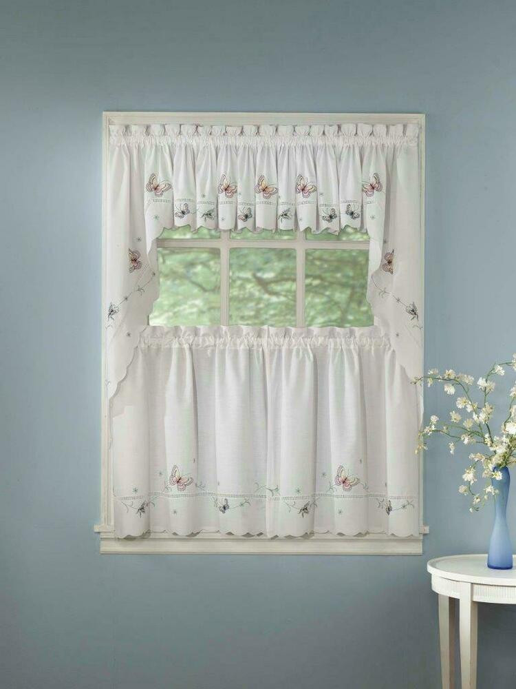 Butterfly Kitchen Curtains
 Monarch Embroidered Butterfly White Kitchen Curtains