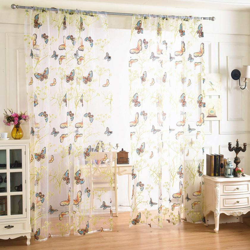 Butterfly Kitchen Curtains
 Butterfly Sheer Curtain Tulle Window Treatment Voile 1