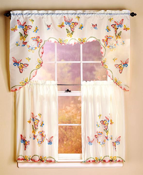 Butterfly Kitchen Curtains
 3 PIECE COLORFUL BUTTERFLY KITCHEN COCINA CURTAIN CORTINA