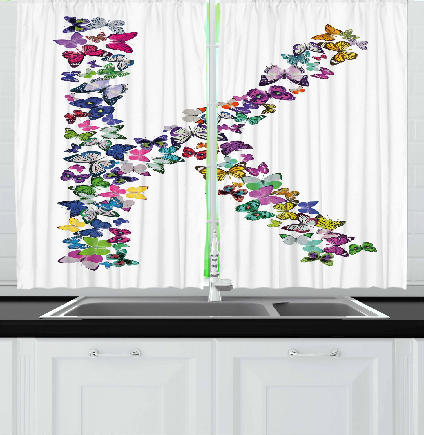 Butterfly Kitchen Curtains
 Butterfly Letters Kitchen Curtains 2 Panel Set Window