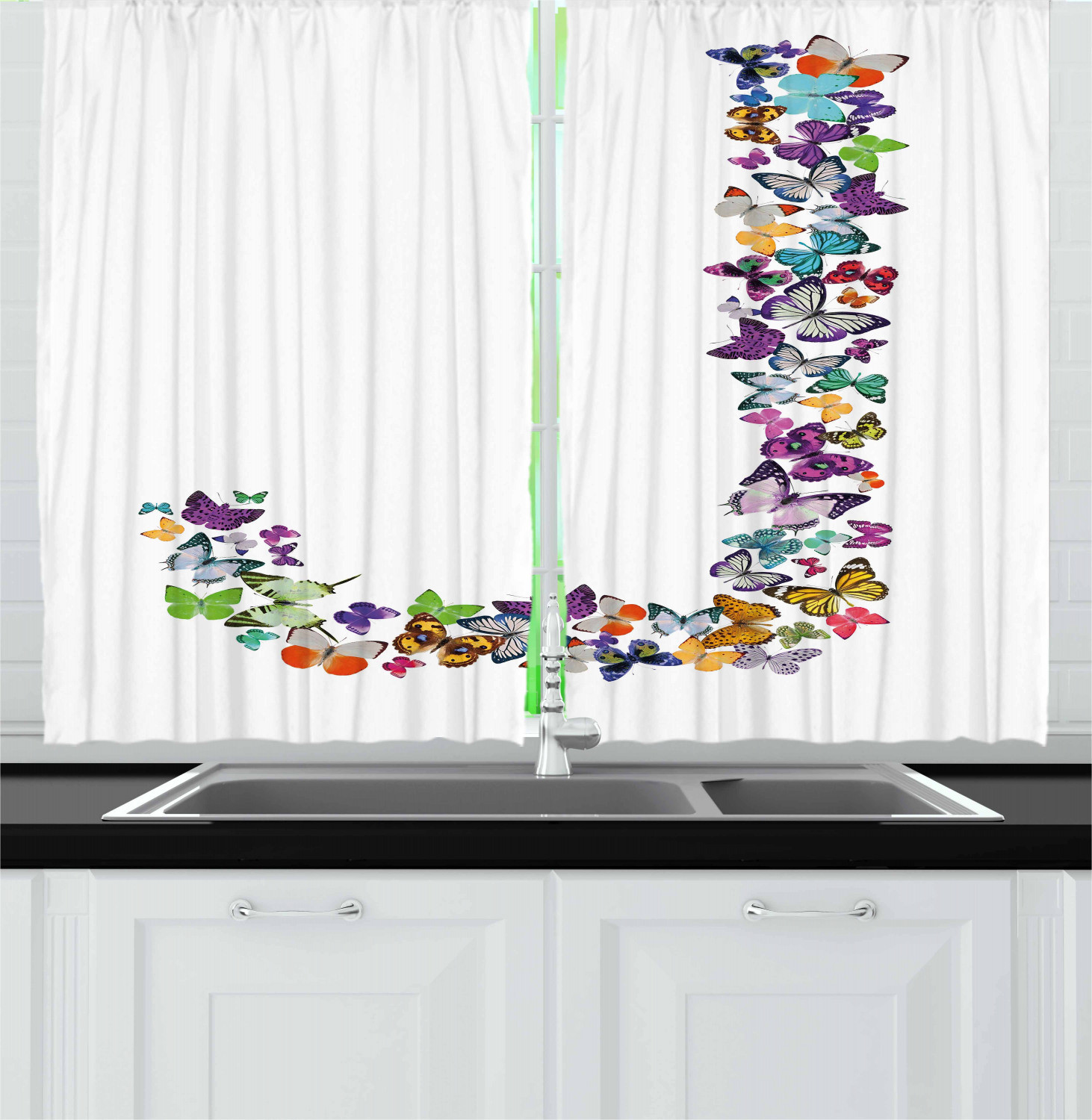 Butterfly Kitchen Curtains
 Butterfly Letters Kitchen Curtains 2 Panel Set Window
