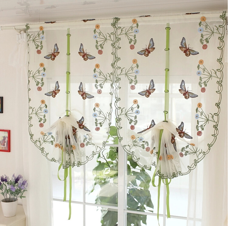 Butterfly Kitchen Curtains
 Butterfly window screening sheer liftable voile curtain