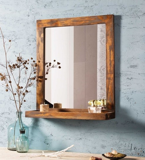 Buy Bathroom Mirror
 Buy Mango Wood Framed Brown Bathroom Mirror With Shelf L