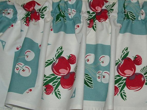 Cherry Kitchen Curtains
 Items similar to Valance Vintage look NEW Curtain Cotton