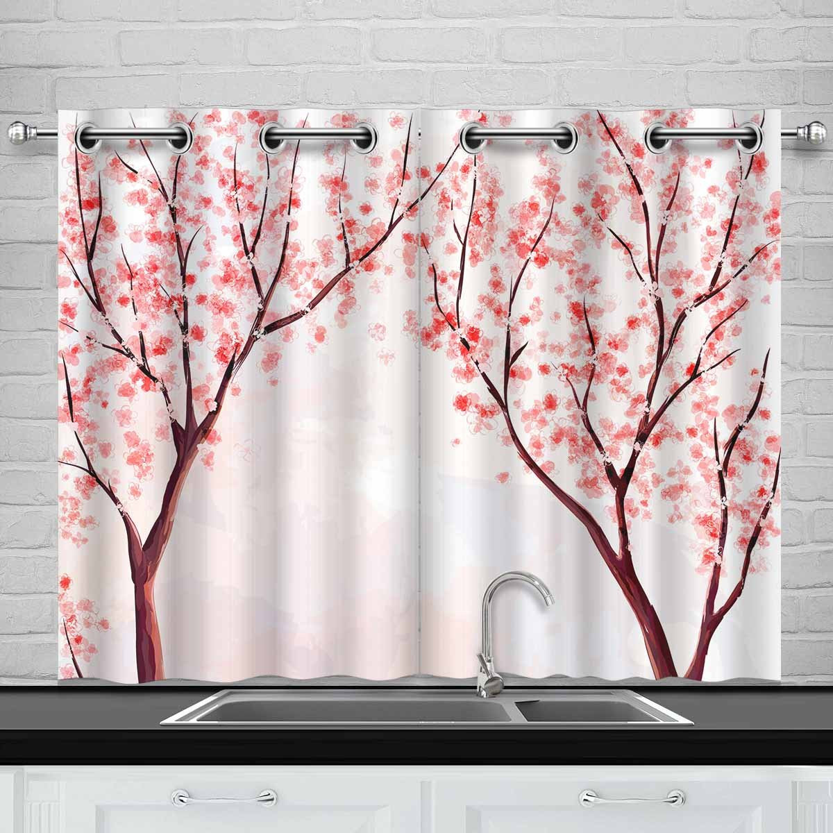 Cherry Kitchen Curtains
 MKHERT Cherry Blossom Window Curtain Kitchen Curtain 26x39