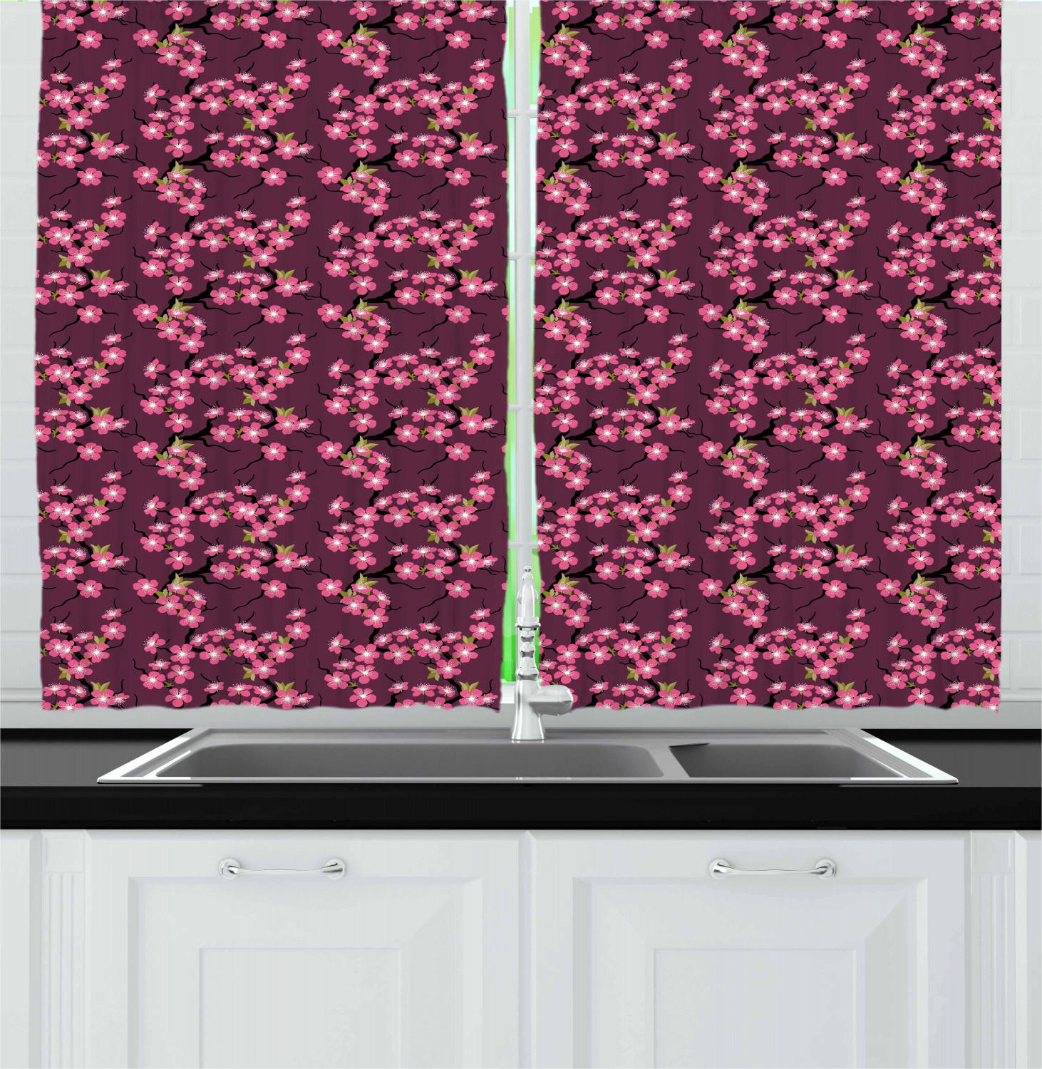 Cherry Kitchen Curtains
 Cherry Blossom Kitchen Curtains 2 Panel Set Window Drapes