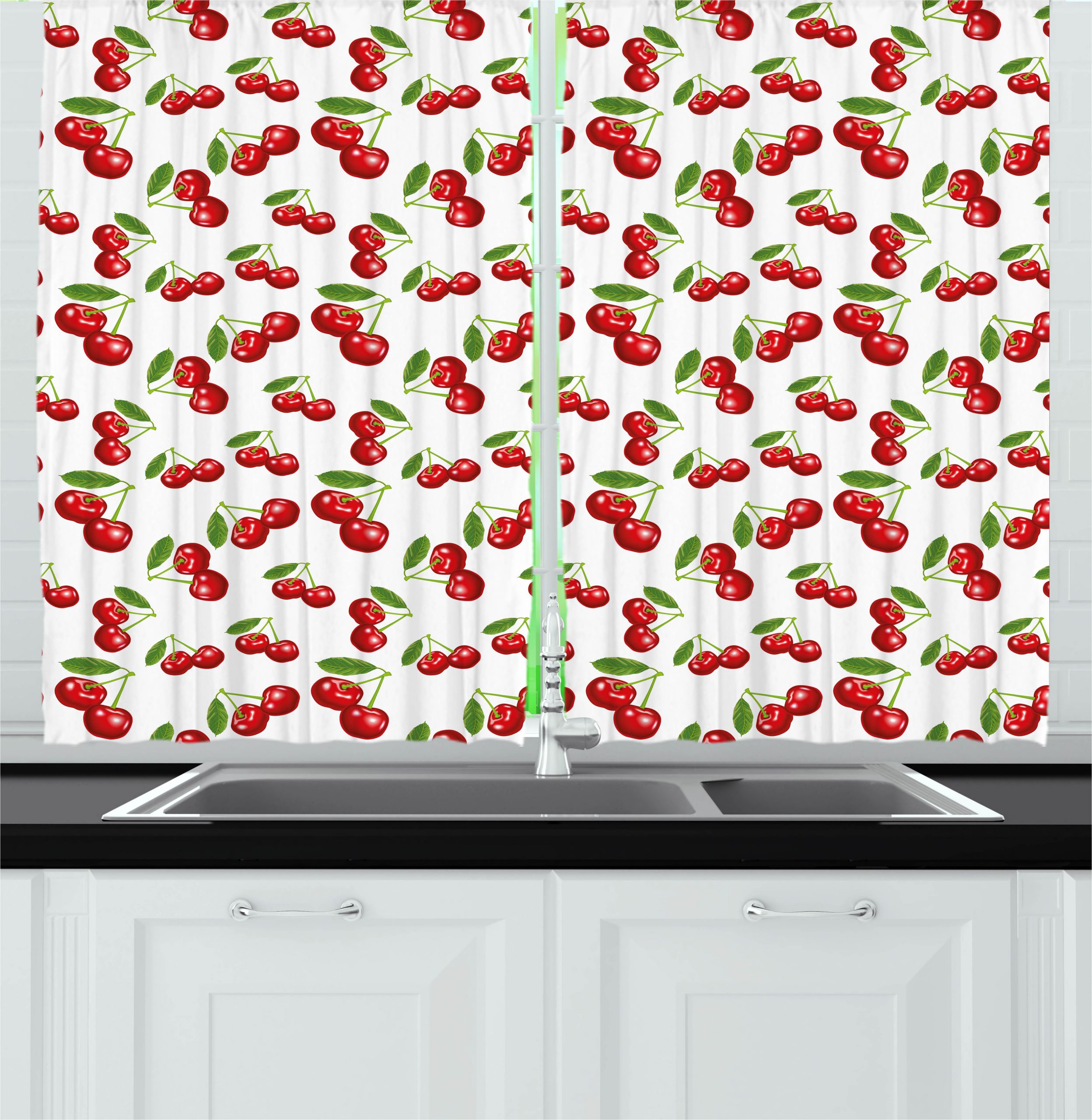 Cherry Kitchen Curtains
 Kitchen Curtains 2 Panels Set Cherry Pattern Design Fresh