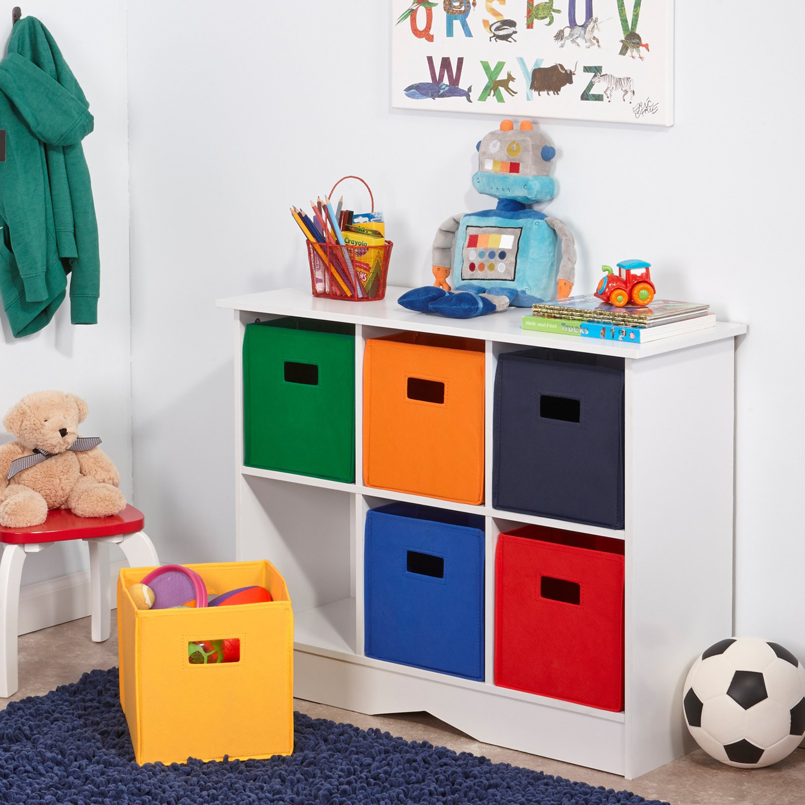 Children Storage Bins
 RiverRidge Kids White Cabinet with 6 Bins Toy Storage at