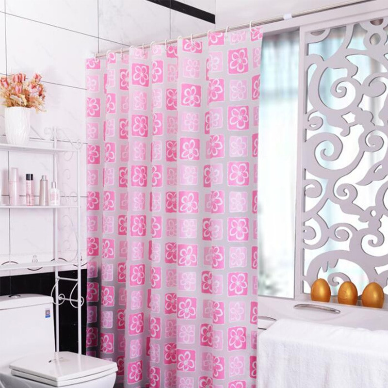Children'S Bathroom Shower Curtains
 Pink PEVA Shower Curtains Flower Printed Waterproof Thick
