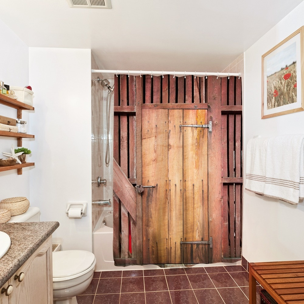 Children'S Bathroom Shower Curtains
 Shower Curtain Waterproof Vintage Barn Door Design