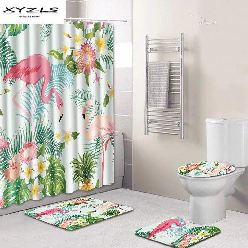 Children'S Bathroom Shower Curtains
 XYZLS Flamingo Shower Curtain Set Polyester Waterproof