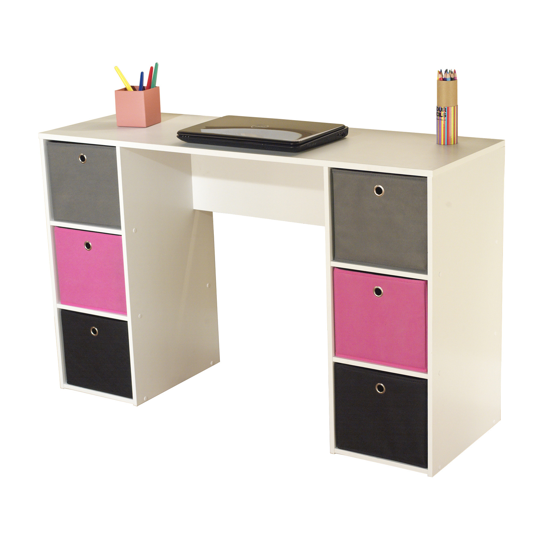Children'S Desk With Storage
 Kids Desk with Six Fabric Storage Bins Multiple Colors