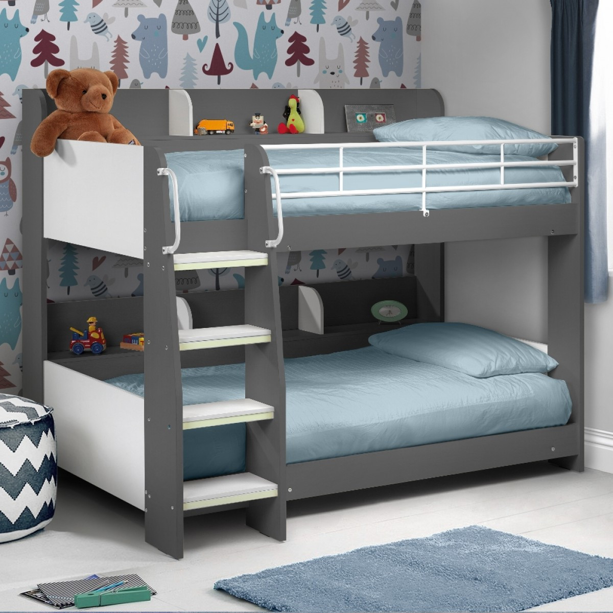 Childrens Bunk Bed With Storage
 Domino Grey Wooden and Metal Kids Storage Bunk Bed