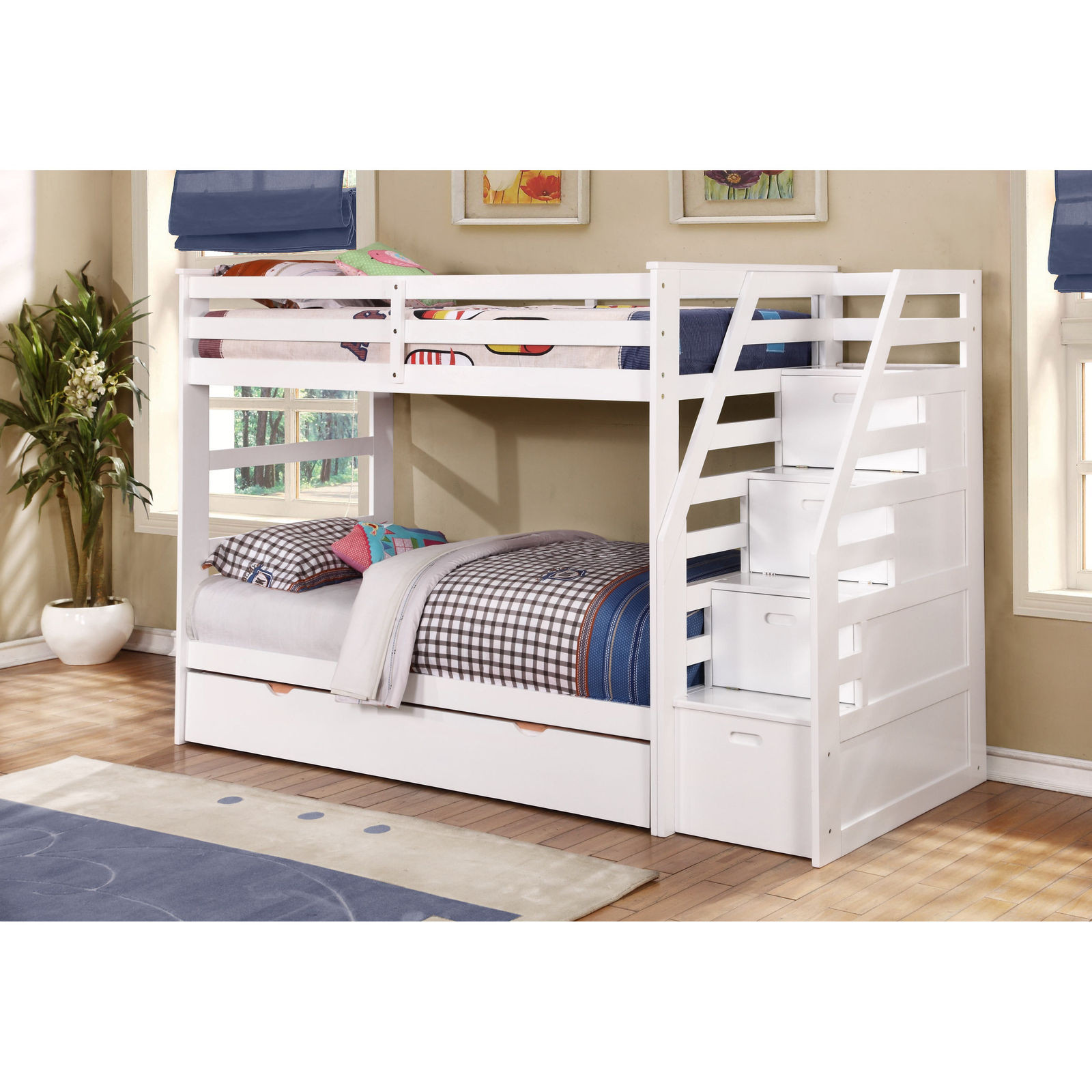 Childrens Bunk Bed With Storage
 Kids Twin Over Twin Triple Bunk Bed with Trundle and