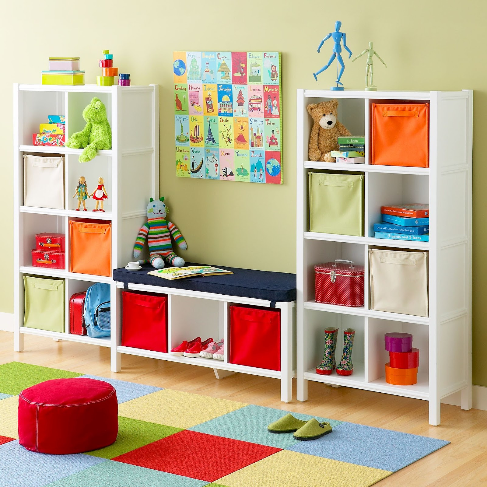Childrens Storage Furniture
 Cube storage in primary colors child’s playroom