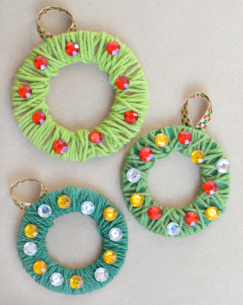 Christmas Decoration Crafts For Kids
 Yarn Wrapped Christmas Wreath Ornaments