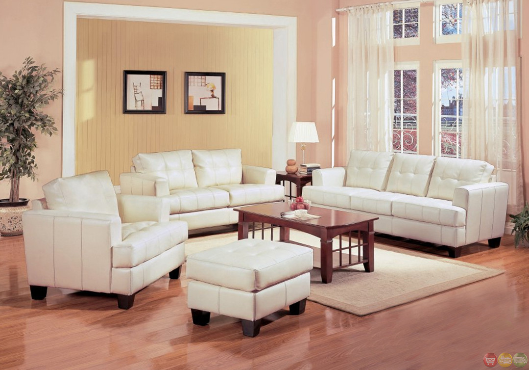 Colorful Living Room Sets
 Samuel Cream f White Bonded Leather Living Room Sofa