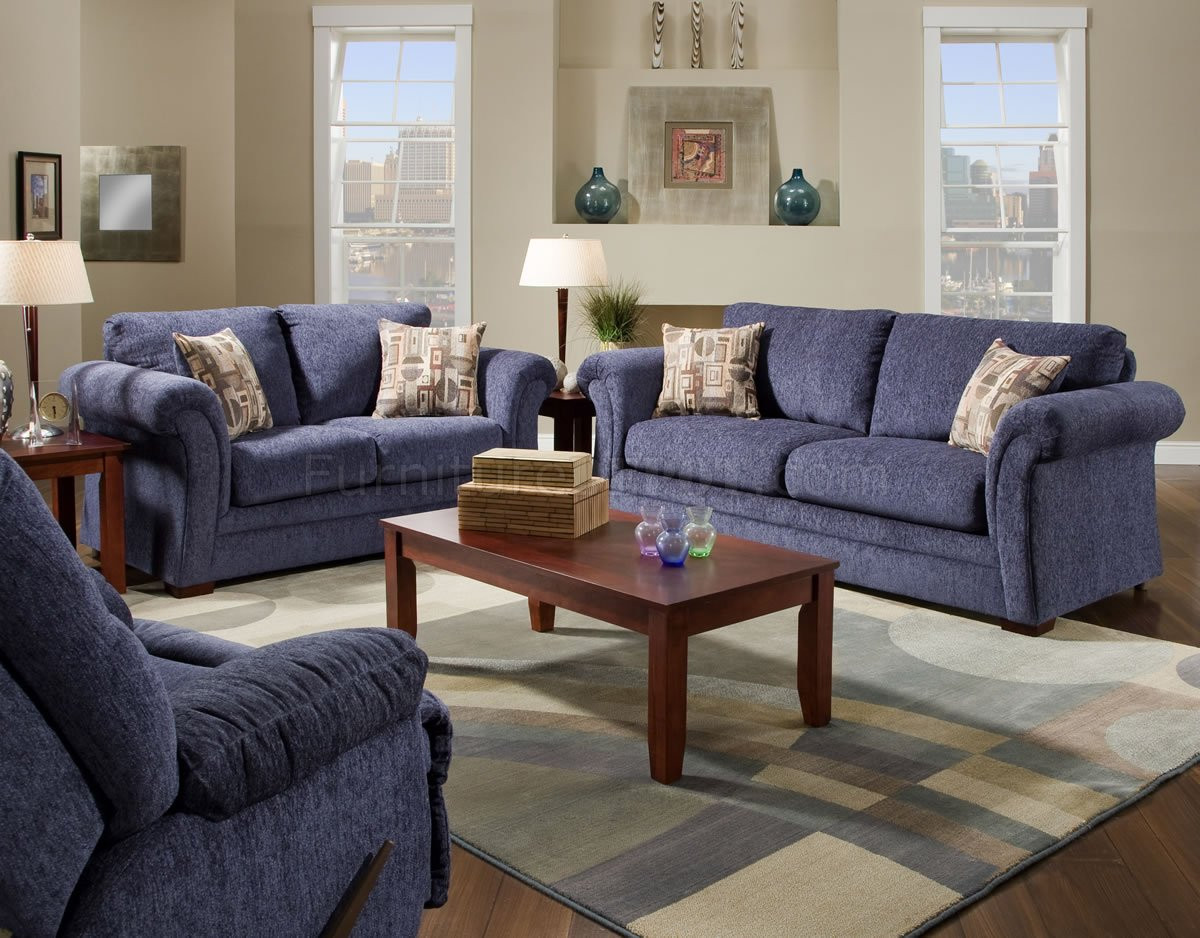 Colorful Living Room Sets
 Plush Blue Fabric Casual Modern Living Room Sofa