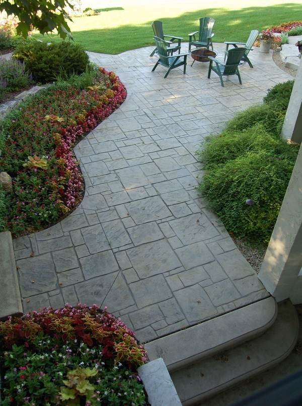 Concrete Patio Landscaping
 Stamped concrete adds depth and beauty to the exterior