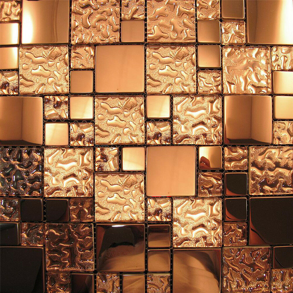 Copper Tile Backsplash For Kitchen
 Copper Metal Pattern Textured Glass Mosaic Tile Kitchen
