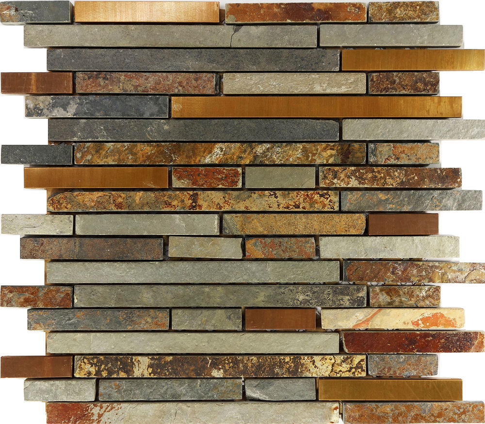 Copper Tile Backsplash For Kitchen
 Sample Rustic Copper Linear Natural Slate Blend Mosaic