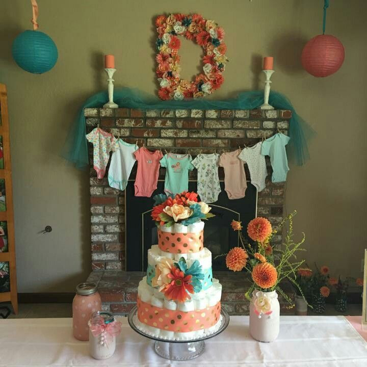 Coral Baby Shower Decor
 Baby shower coral and teal