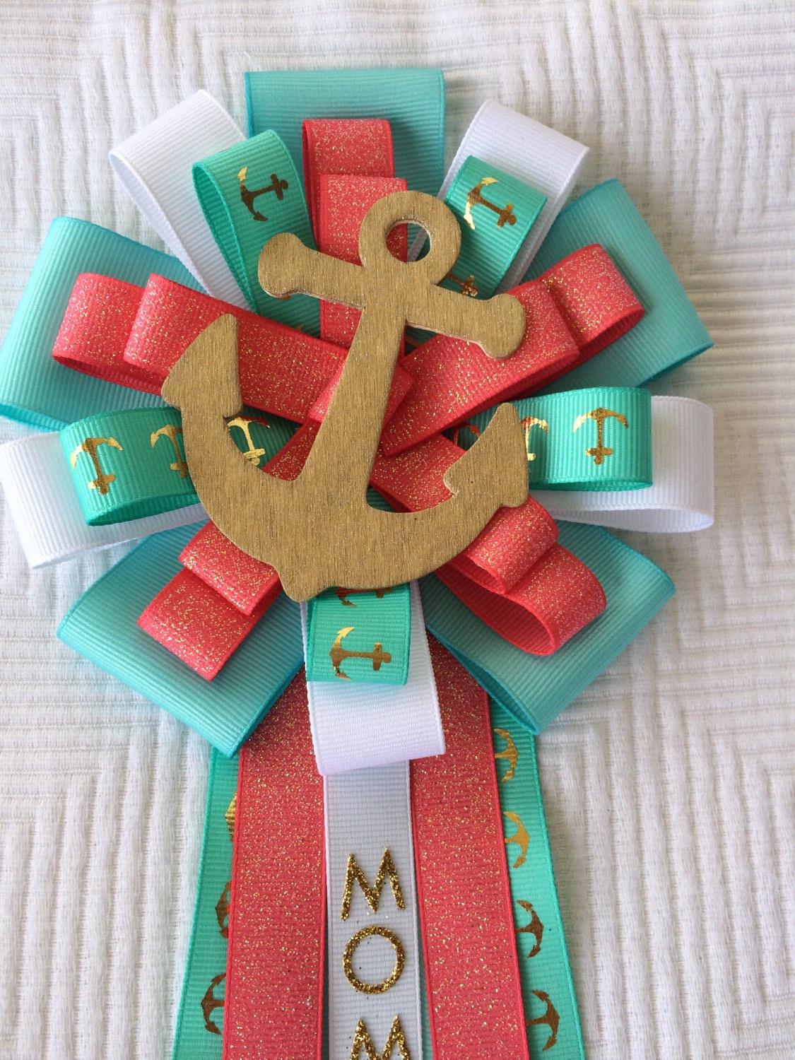 Coral Baby Shower Decor
 Gold Nautical Teal and Coral Baby Shower Corsage Under the Sea