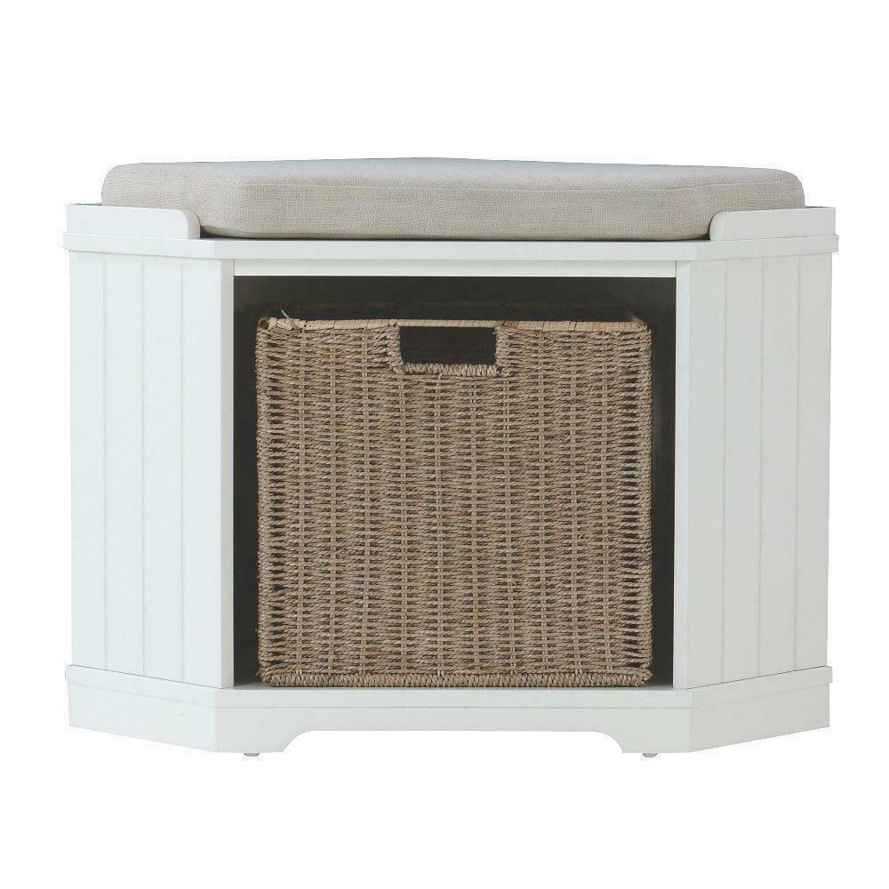 Corner Bench Storage
 Corner Bench Storage with Padded Seat and Woven Basket