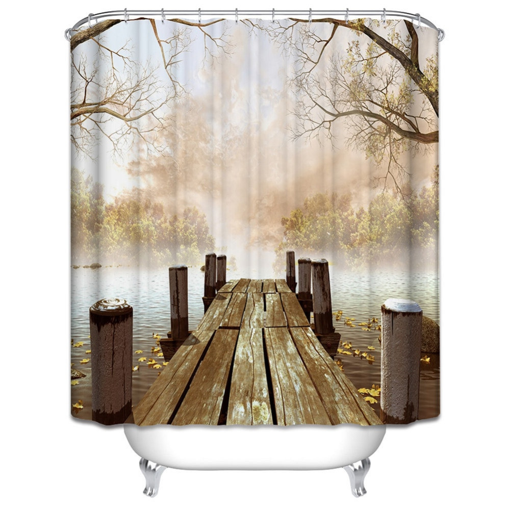 Country Bathroom Shower Curtains
 Waterproof Polyester Yellow Shower Curtain Fall Wooden