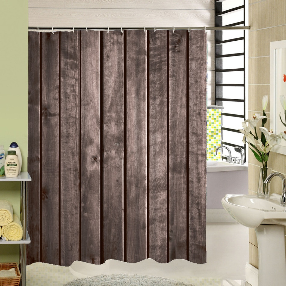Country Bathroom Shower Curtains
 Polyester Shower Curtain Old Bronze Wooden Garage Door