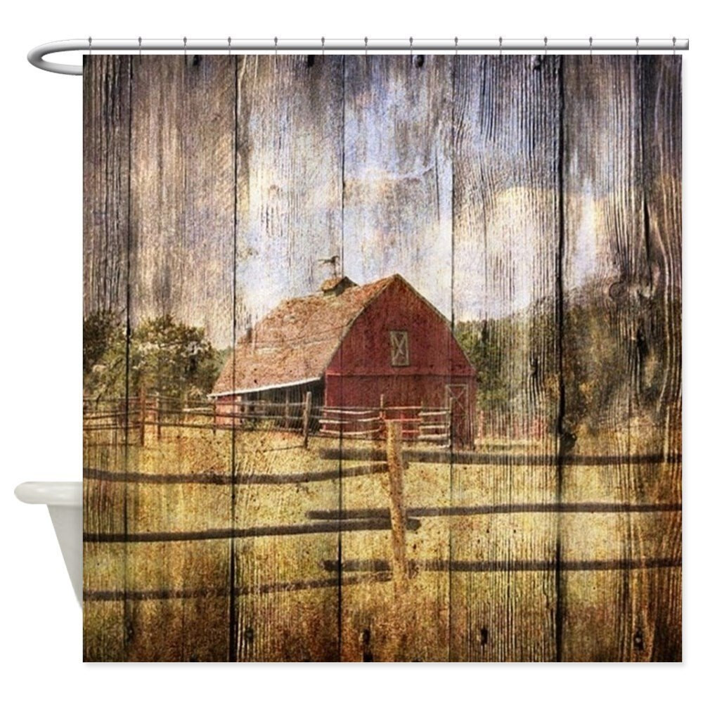 Country Bathroom Shower Curtains
 Western Country Red Barn Decorative Fabric Shower Curtain