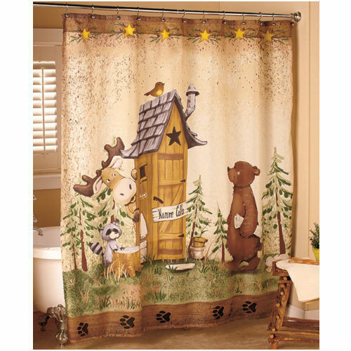 Country Bathroom Shower Curtains
 Bear Shower Curtain Moose Outhouse Fabric Bathroom Decor