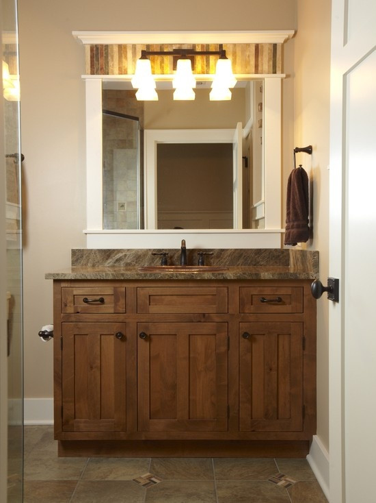 Craftsman Style Bathroom Mirror
 Love the crown above the light fixture Love that the