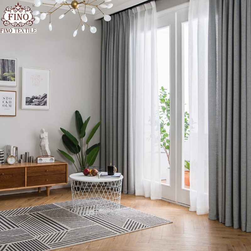 Curtain Style For Living Room
 FINO Nordic Gray Solid Curtain Fabrics For Living Room