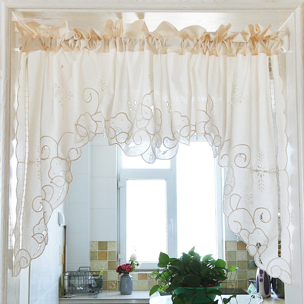 Curtains For Kitchen Door
 Roman Curtain Drawnwork Hollow Embroidery Retro Big Hem