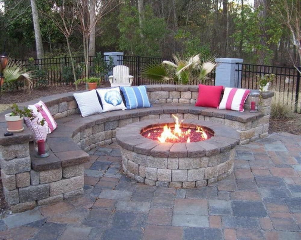 Curved Fire Pit Bench Cushions
 Backyard Landscape And Patio Design With Outdoor Fireplace