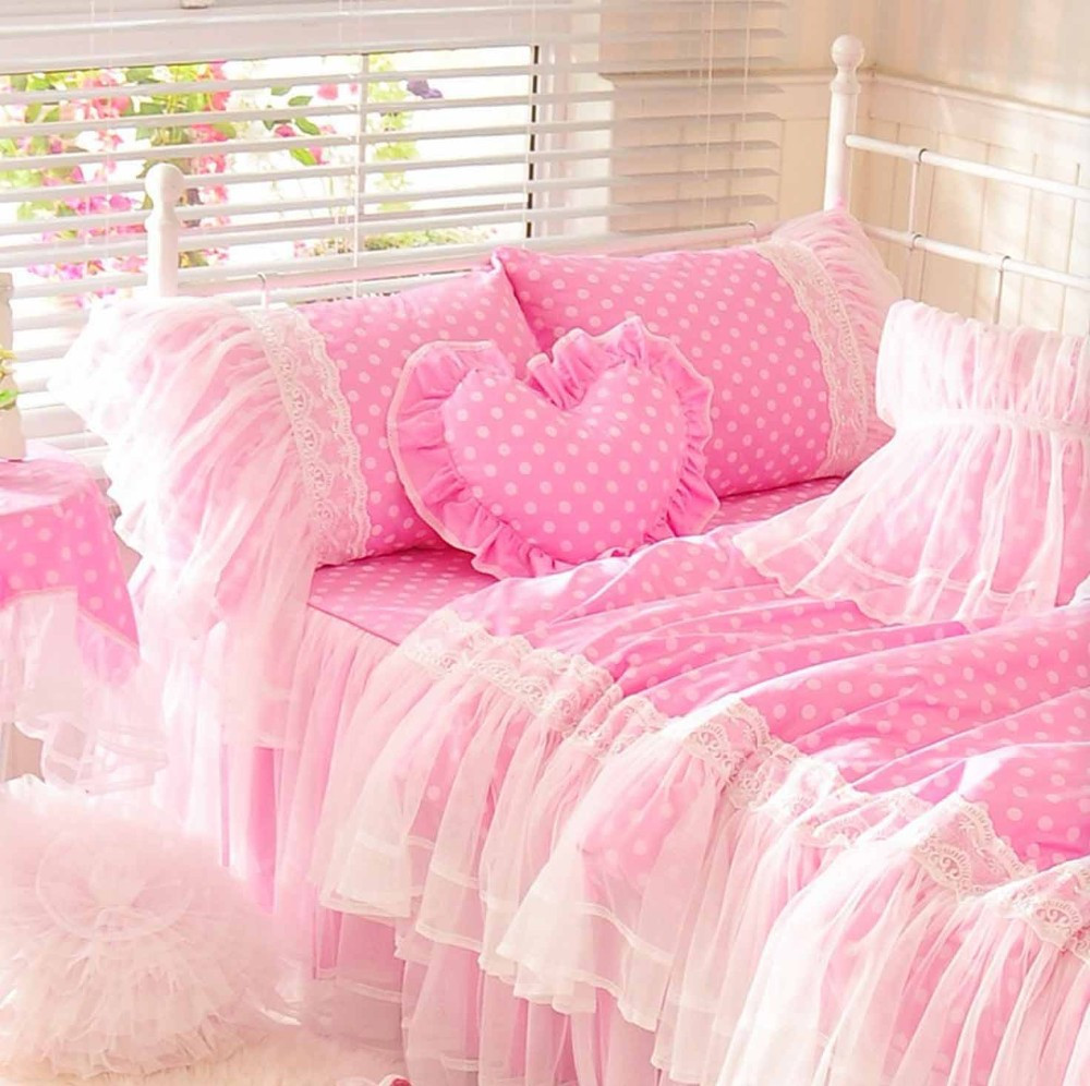 Cute Bedroom Sets For Girls
 Cute Pink Polka Dot Bedding Set Teen Girl Cotton Twin Full