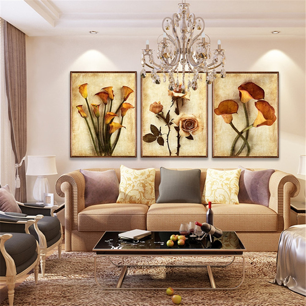 Decorating Living Room Walls
 Frameless Canvas Art Oil Painting Flower Painting Design