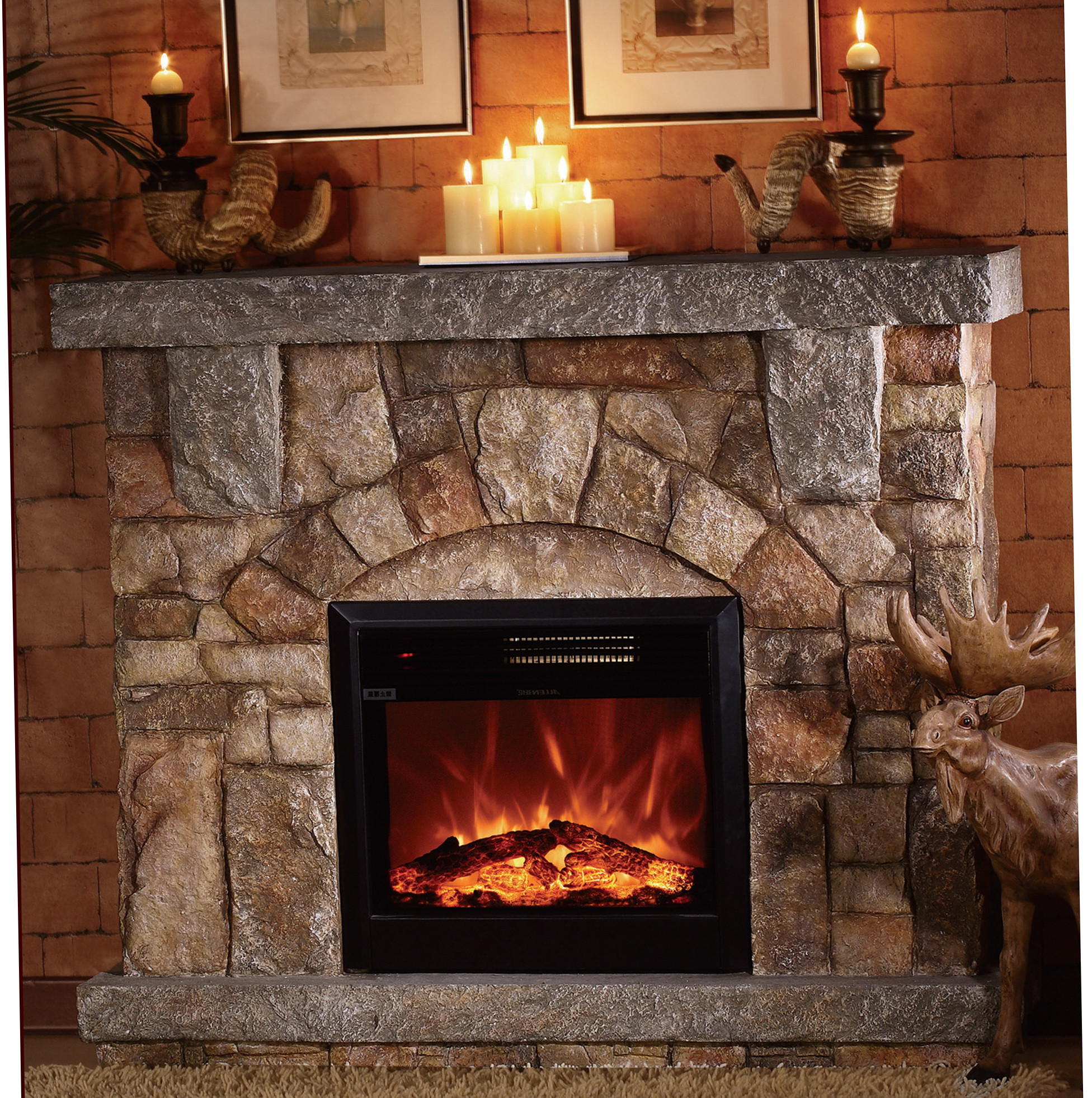 Decorative Electric Fireplace
 Stone Electric Fireplace for Modern Rustic Home Designs