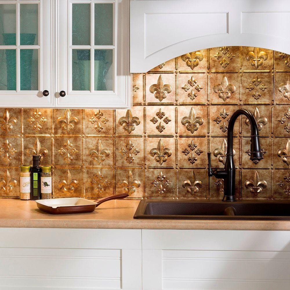 Decorative Kitchen Backsplash
 Fasade 24 in x 18 in Fleur de Lis PVC Decorative Tile