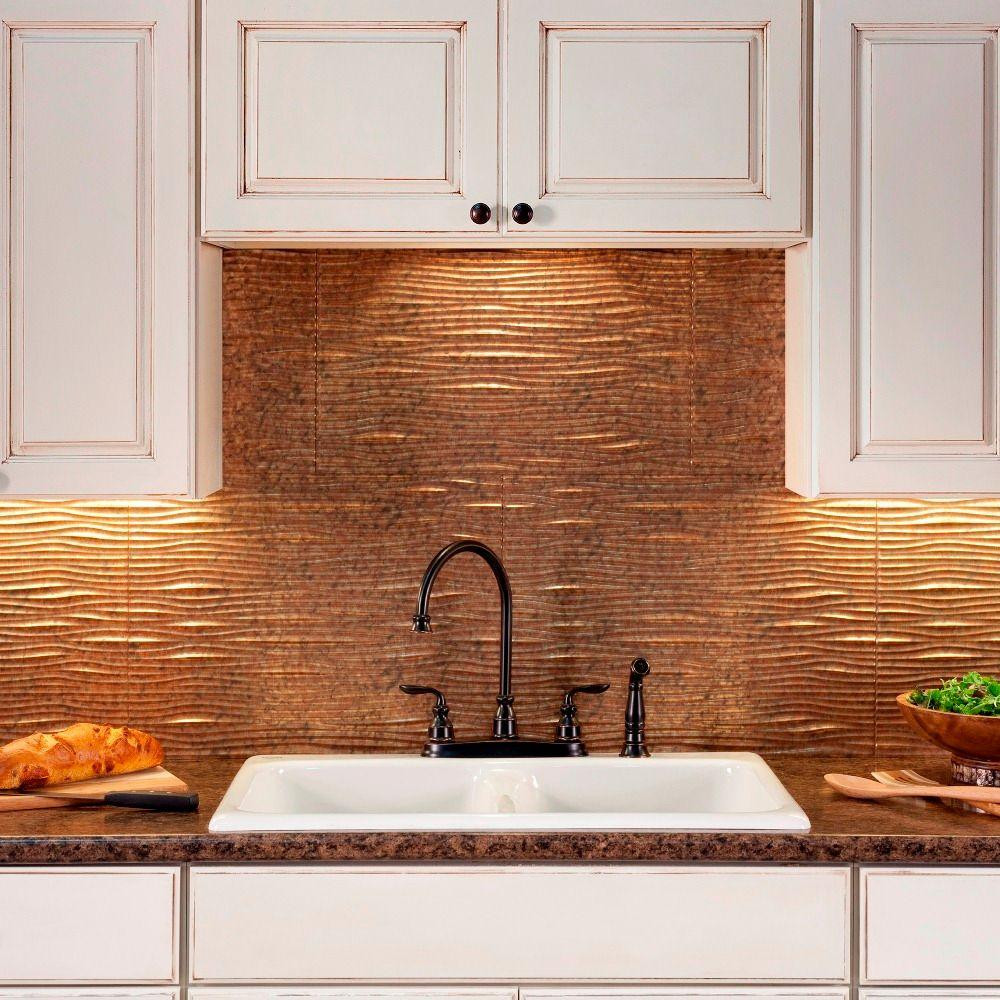 Decorative Kitchen Backsplash
 Fasade 24 in x 18 in Waves PVC Decorative Tile