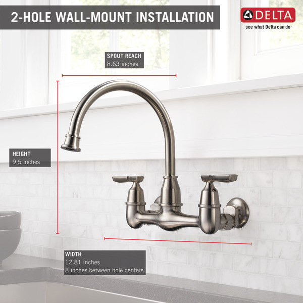 Delta Wall Mounted Kitchen Faucet
 Two Handle Wall Mounted Kitchen Faucet LF SS