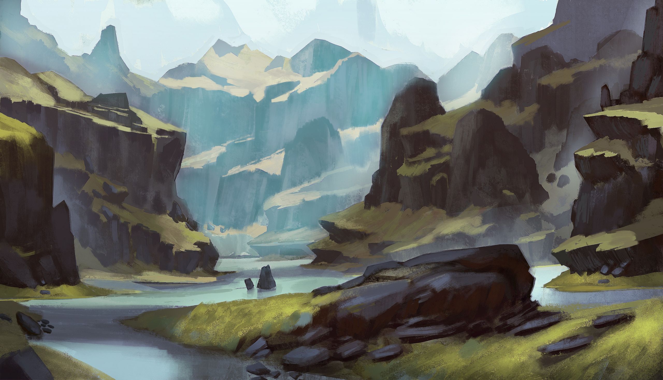 Digital Painting Landscape
 Mountains and Lake Landscape Digital Painting Process