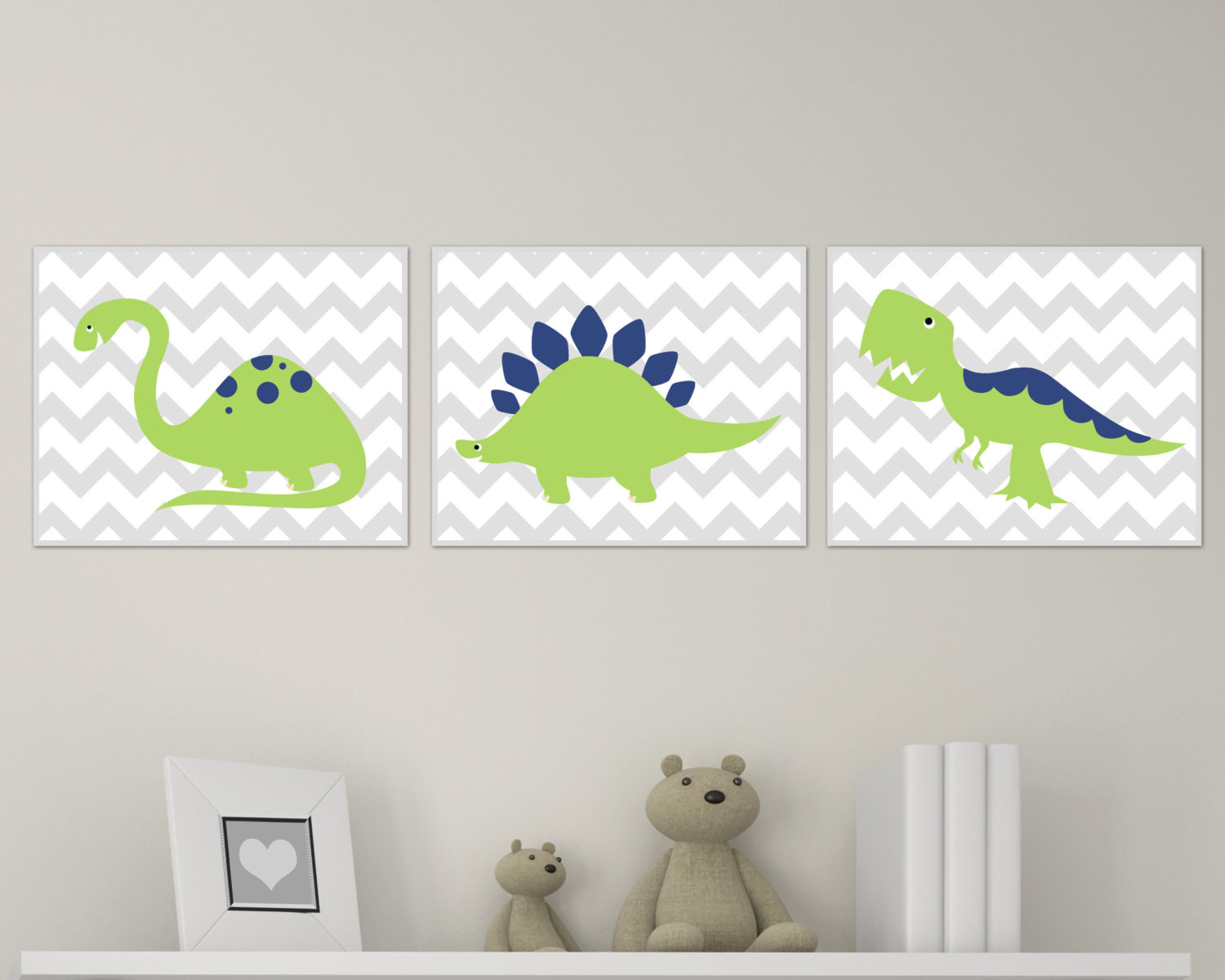 Dinosaur Baby Room Decor
 Dinosaur Nursery Art Print Chevron Green and Navy Dinosaur