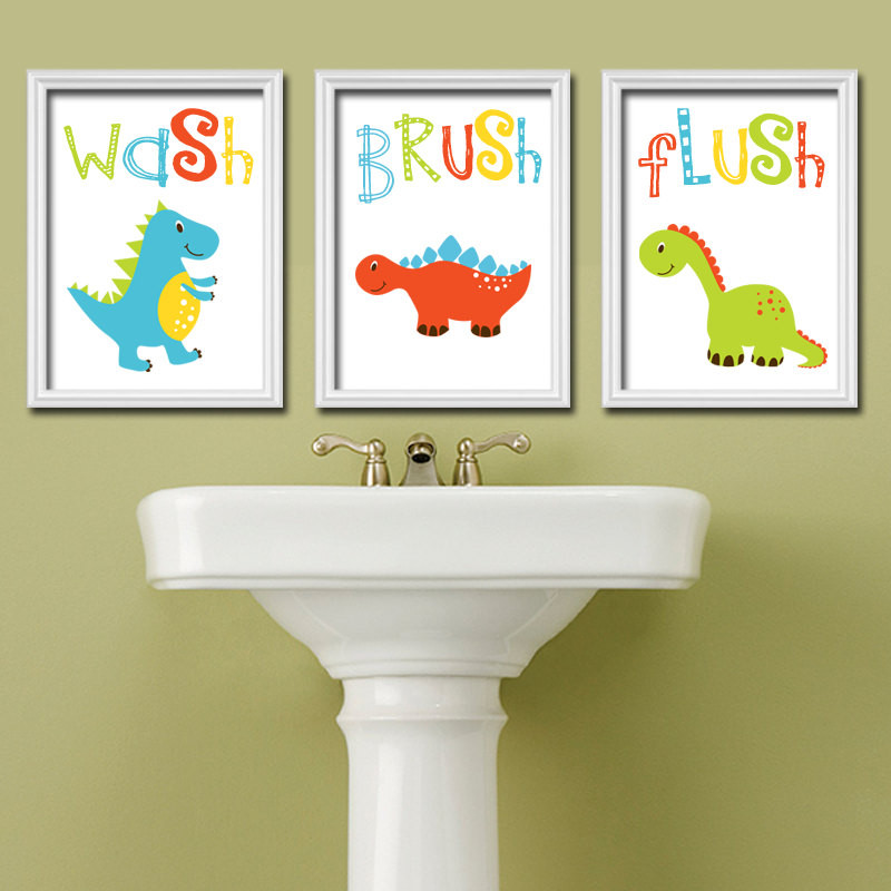 Dinosaur Bathroom Decor
 Dinosaur BATHROOM Wall Art CANVAS or Prints Dino Bath Wash