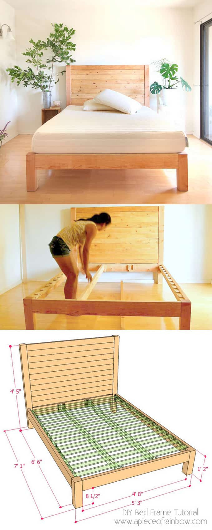 DIY Bed Frames Plans
 DIY Bed Frame and Wood Headboard A Piece Rainbow