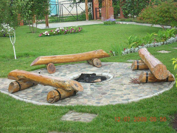 Diy Firepit Seating
 DIY Log seating around fire pit For the Home