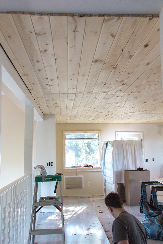 DIY Plank Ceiling
 Kitchen Chronicles DIY Tongue and Groove Plank Ceiling