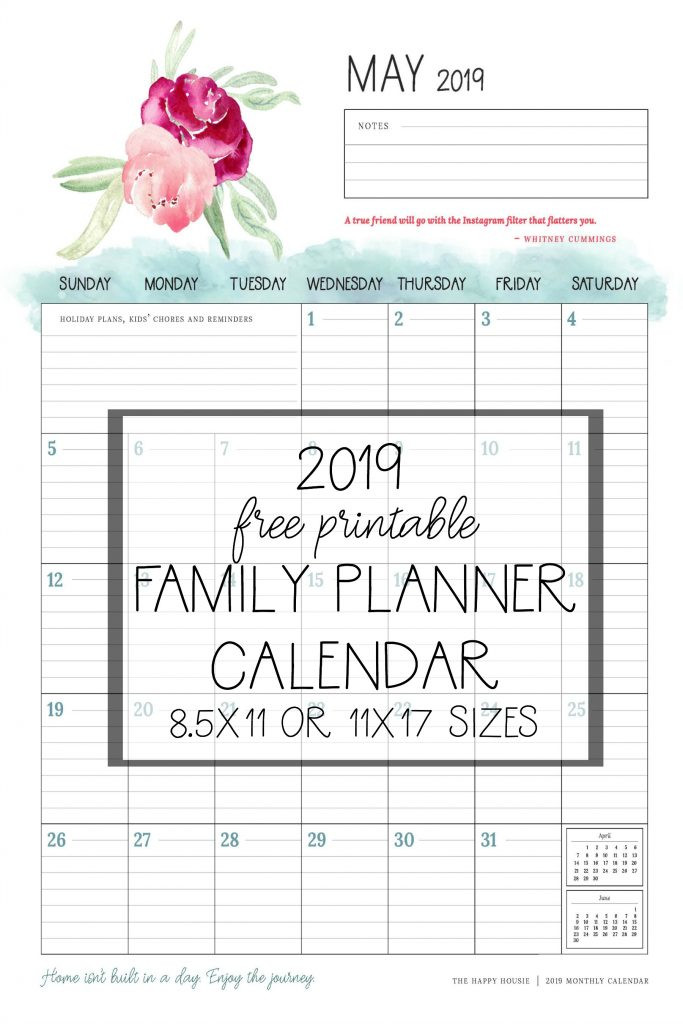 DIY Planner Printables 2019
 Free 2019 Printable Calendar Family Planner Organizer