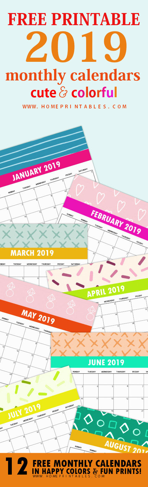 DIY Planner Printables 2019
 Free 2019 Monthly Calendar Printable Cute and Colorful